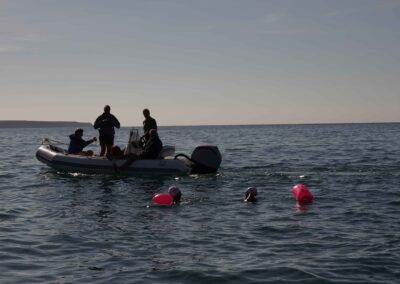 Amanda Love and Dave Astins swimming around Skomer in August 2022